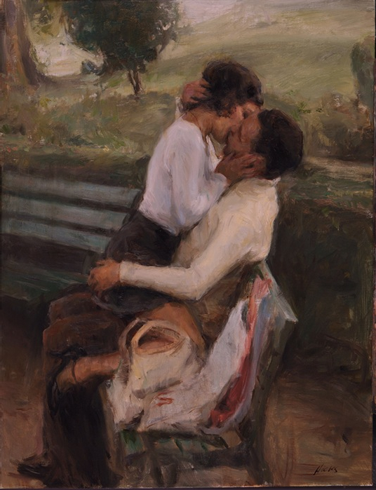 536x699 Artwork By Ron Hicks - Stolen Kiss Painting