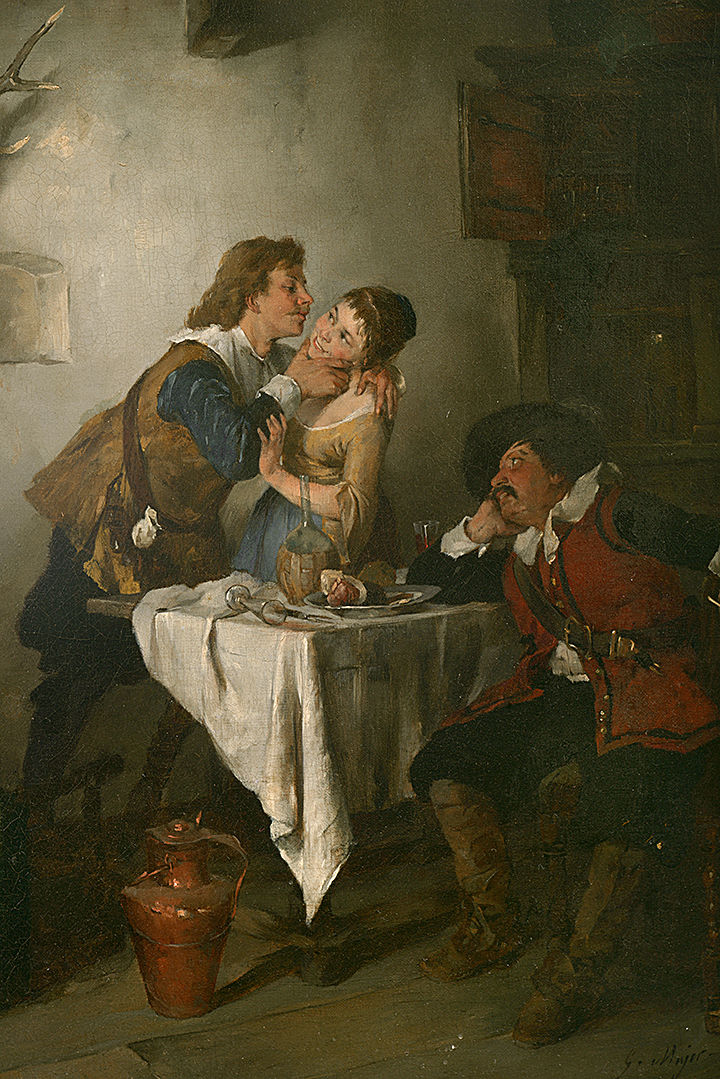 720x1079 The Stolen Kiss, Signed Gustav Majer 1875 (1847 Germany) - Stolen Kiss Painting