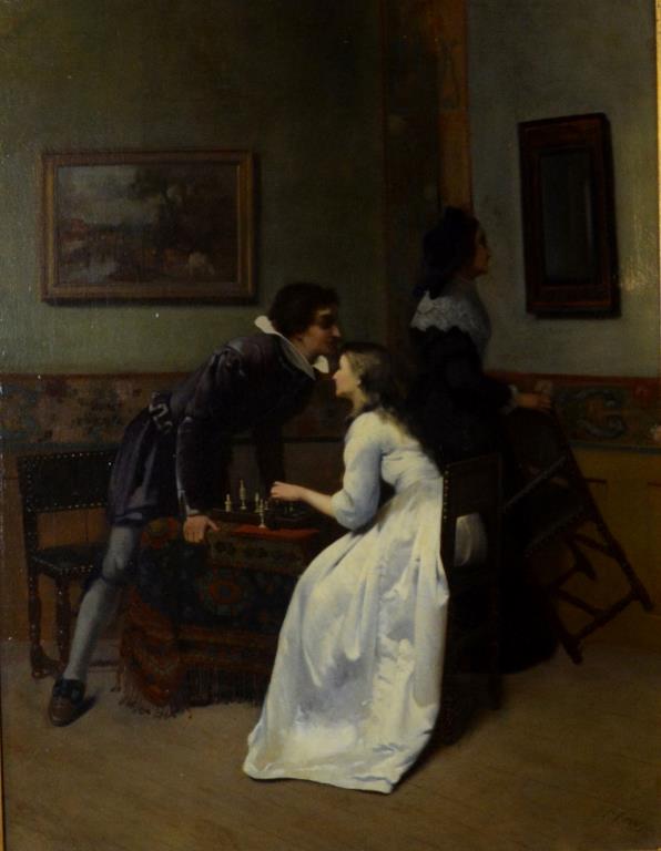 596x768 Charles Louis Verwee (Belgian 1832 - Stolen Kiss Painting