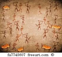 210x194 Free Art Print Of Hunters On Cave Paint Digital Illustration - Stone Age Painting