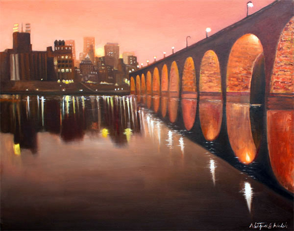600x472 Paintings, Art, Artworks, By Nathan Walsh - Stone Arch Bridge Painting