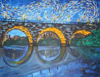 324x252 Starry Night Over Stone Arch Bridge - Stone Arch Bridge Painting