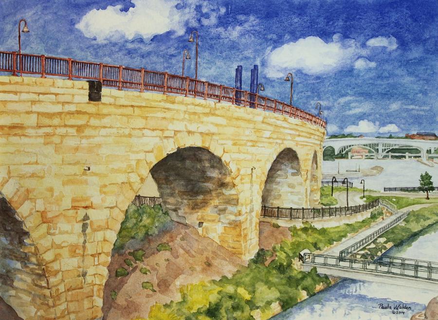 900x658 Stone Arch Bridge Painting By Paula Walden - Stone Arch Bridge Painting