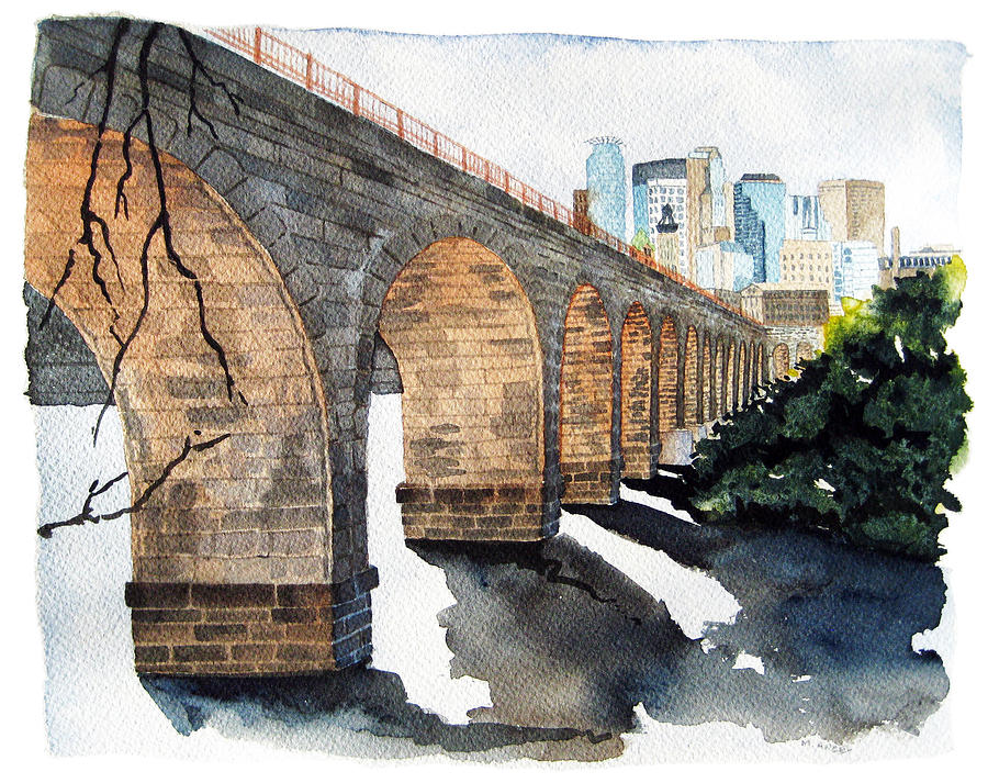 900x713 Stone Arch Bridge Watercolor Painting By Michele Angel - Stone Arch Bridge Painting