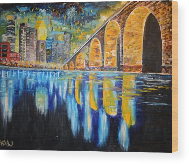 655x570 Stone Arch Bridge Wood Print By Kali Koltz - Stone Arch Bridge Painting