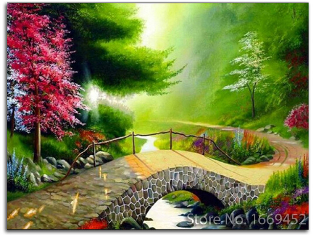 640x480 Diy Diamond Painting Scenic Forest Embroidery Cross Stone Arch - Stone Arch Bridge Painting