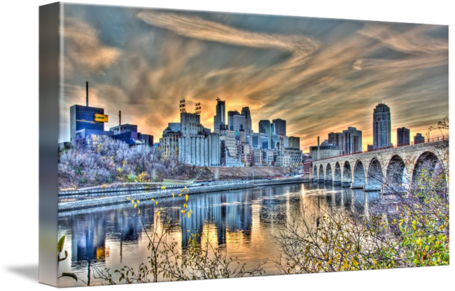 650x416 Minneapolis Riverfront And Stone Arch Bridge By Greg Lundgren - Stone Arch Bridge Painting