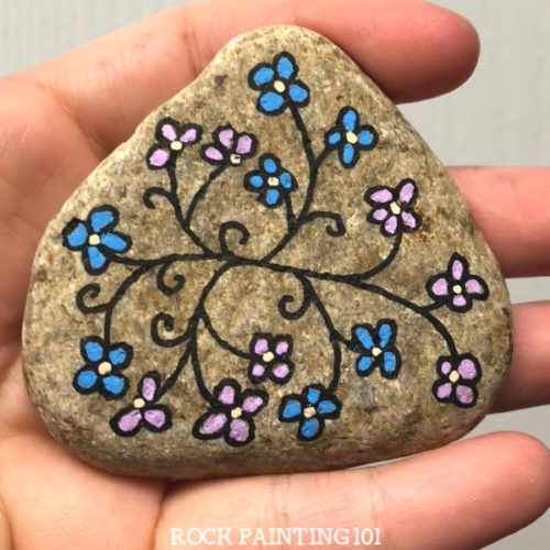500x500 Flower Vines Painted Rocks ~ A Quick Stone Painting Idea For Beginners - Stone Painting