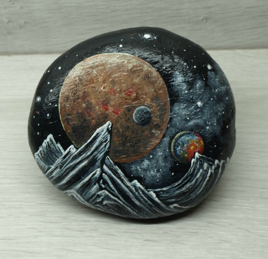 900x870 Space Painting Stone Art - Stone Painting