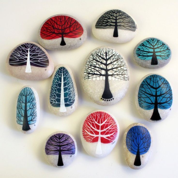 736x736 Trees Shaped To The Individual Stones - Stone Painting