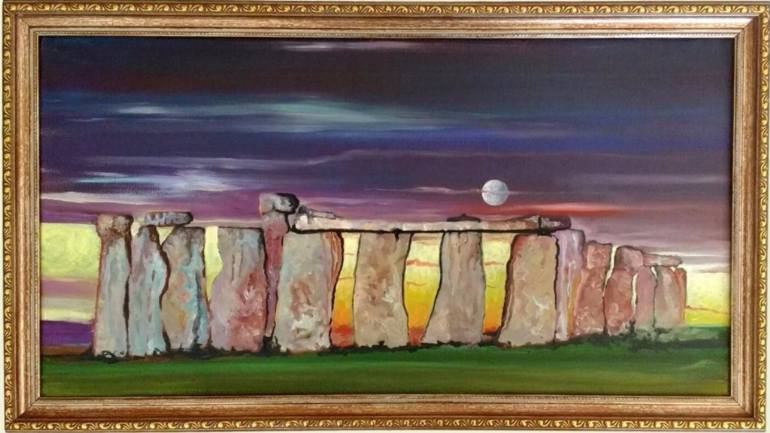 770x433 Saatchi Art Stonehenge With Moon Painting By Generoso Napoliello - Stonehenge Painting
