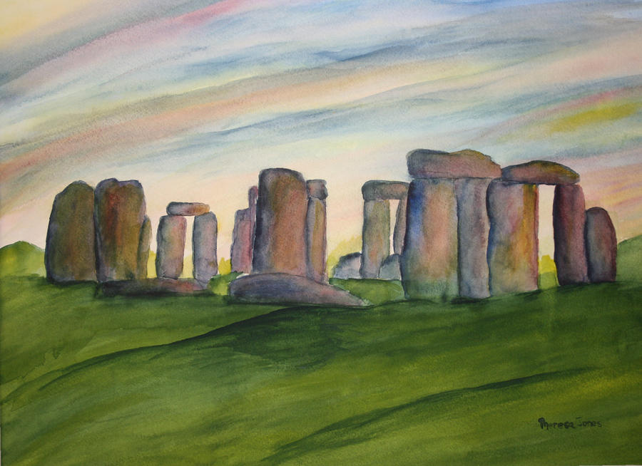 900x654 Stonehenge At Dawn Painting By Theresa Jones - Stonehenge Painting