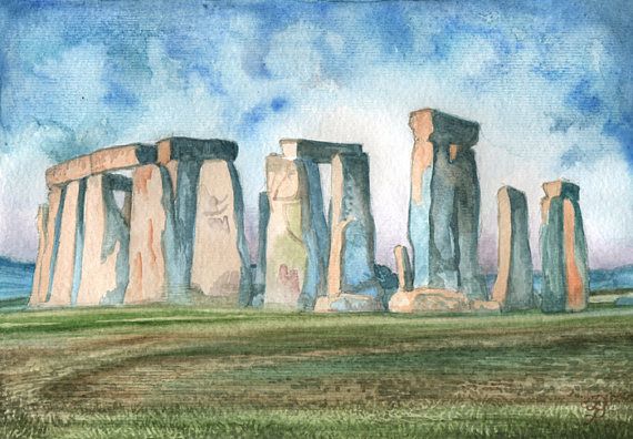 570x396 Stonehenge Original Watercolor Painting, English Landscape By - Stonehenge Painting