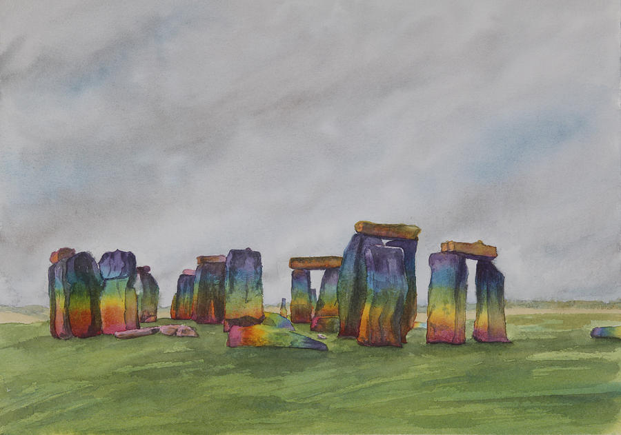 900x631 Stonehenge Rainbow Painting By Debbie Homewood - Stonehenge Painting