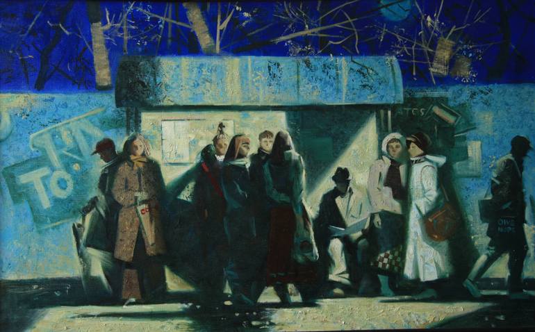770x478 Saatchi Art Night. Bus Stop Painting By Aleksej Turchin - Stop Painting
