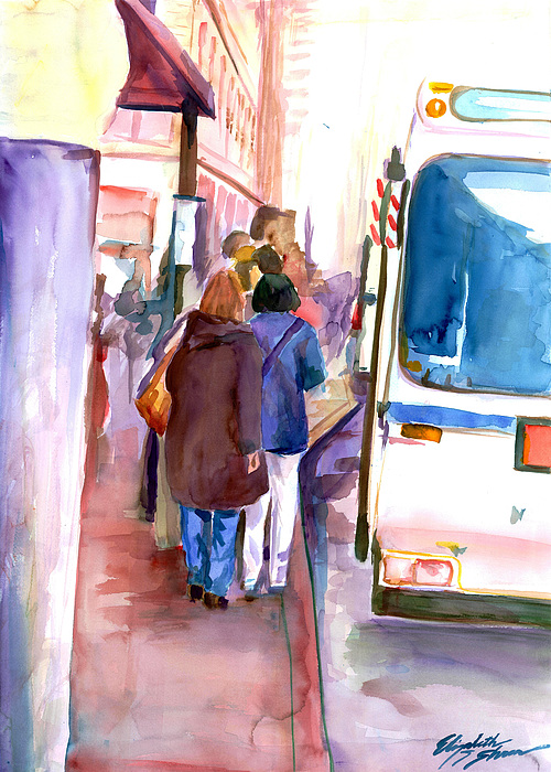 500x700 The Bus Stop Painting By Elizabeth Shrum - Stop Painting