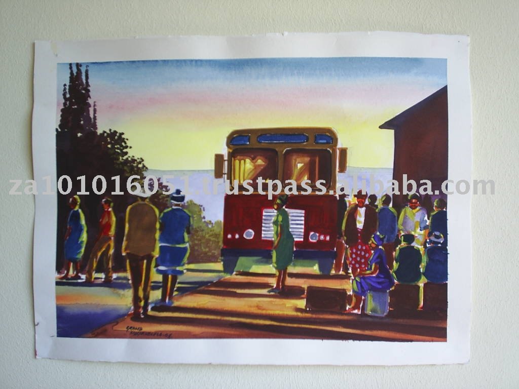 1024x768 Watercolor Painting (Bus Stop) - Stop Painting