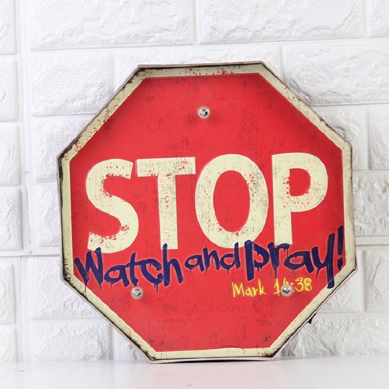800x800 Vintage Home Decor Metal Signs Led Neon Sign Tin Decorative - Stop Sign Painting