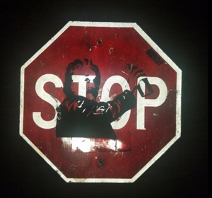 300x280 Banksy Street Art, On Stop Sign Traffic Lot Art - Stop Sign Painting
