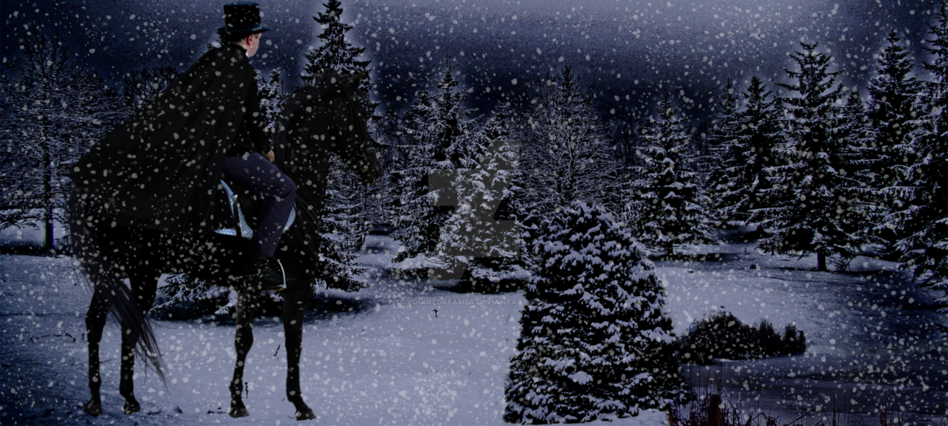 1333x600 Snowy Evening By Equinedreamer - Stopping By Woods On A Snowy Evening Painting
