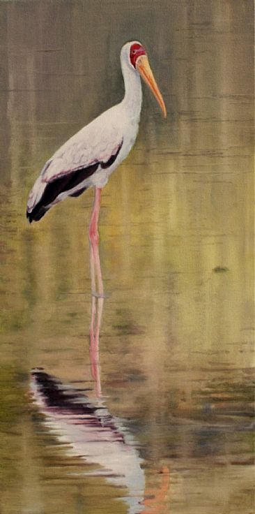 366x736 Yellow Billed Stork - Stork Painting