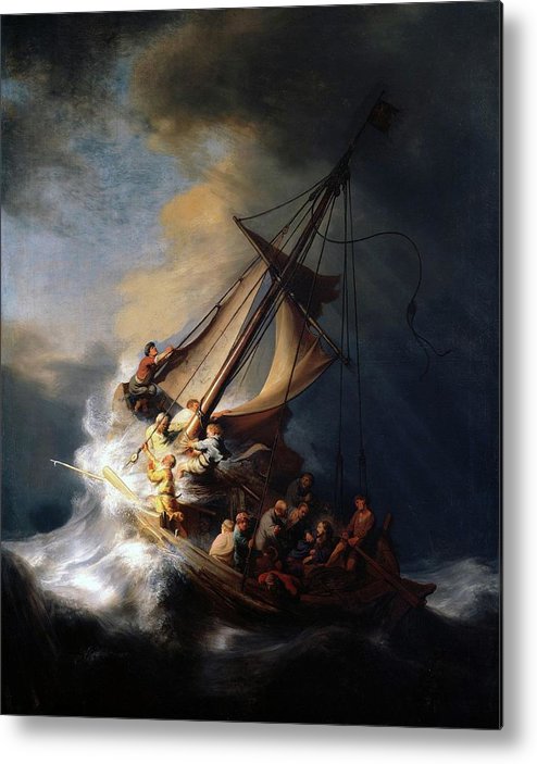 494x703 Storm On The Sea Of Galilee Metal Print By Rembrandt Van Rijn - Storm On The Sea Of Galilee Painting