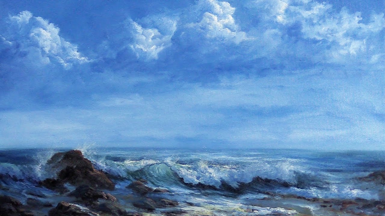 1280x720 Storm Clouds Amp Crashing Wave Oil Painting - Storm Painting