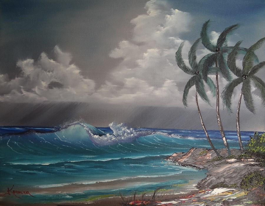 900x702 Storm On The Horizon Painting By John Koehler - Stormy Beach Painting