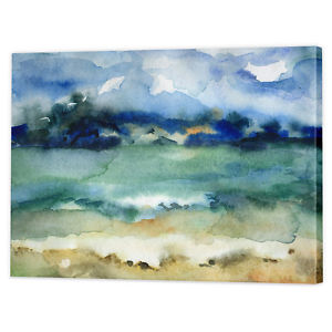 300x300 Stormy Beach Watercolour Canvas Print Framed Ready To Hang - Stormy Beach Painting
