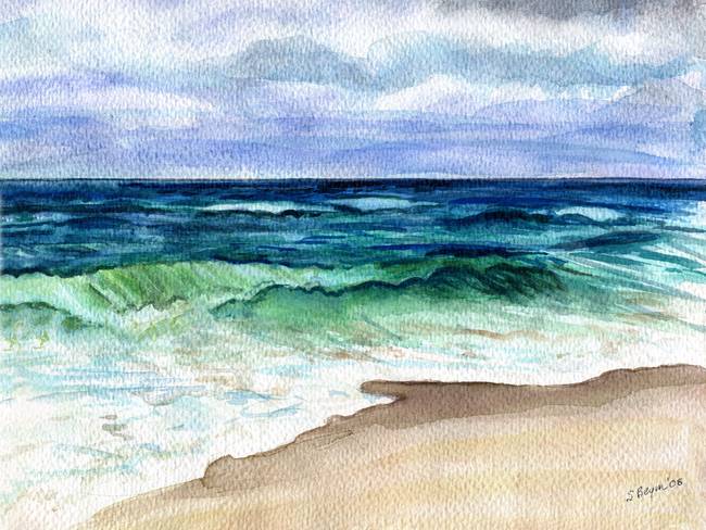 650x488 Stormy Beach By Clara Sue Beym - Stormy Beach Painting