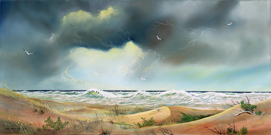 900x449 Stormy Coast Painting By Don Griffiths - Stormy Beach Painting