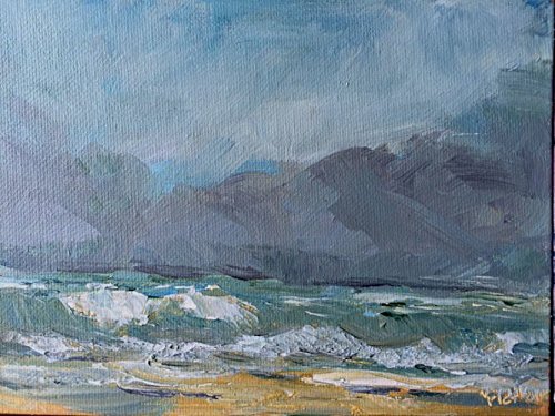 500x375 Original Oil Painting Stormy Beach. Painting Of Ocean - Stormy Beach Painting