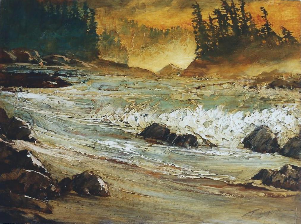 1013x754 Archives (Paintings Pre 2004) David Langevin Artworks Inc. - Stormy Beach Painting