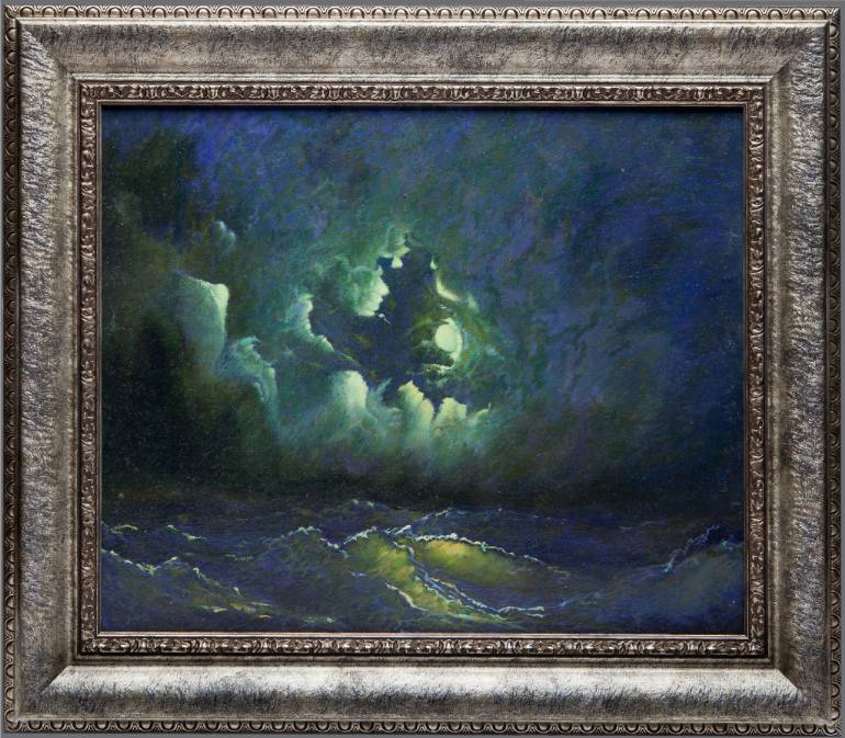 770x673 Saatchi Art Moonbeam Light Behind Stormy Clouds Painting By - Stormy Clouds Painting