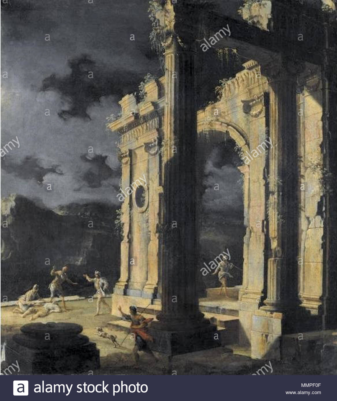 1167x1390nrchitectural Capriccio With Figuresmongst Ruins Under - Stormy Night Painting