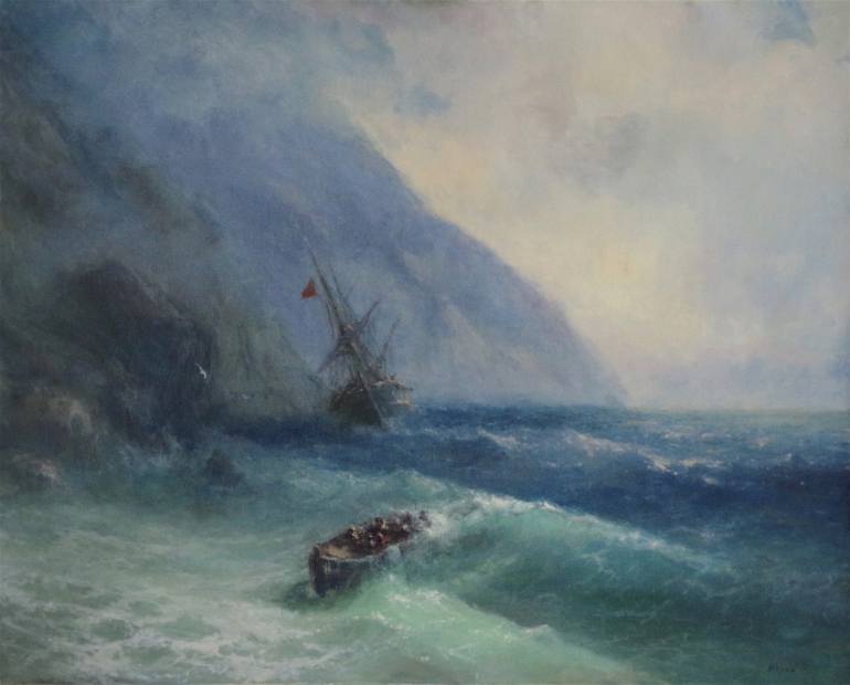 770x620 Saatchi Art Ship On Stormy Seas, Seascape Oil Painting, Large - Stormy Ocean Painting