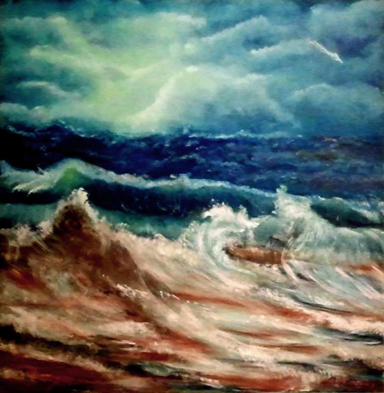 770x788 Saatchi Art Stormy Waves Painting By Liana Horbaniuc - Stormy Ocean Painting