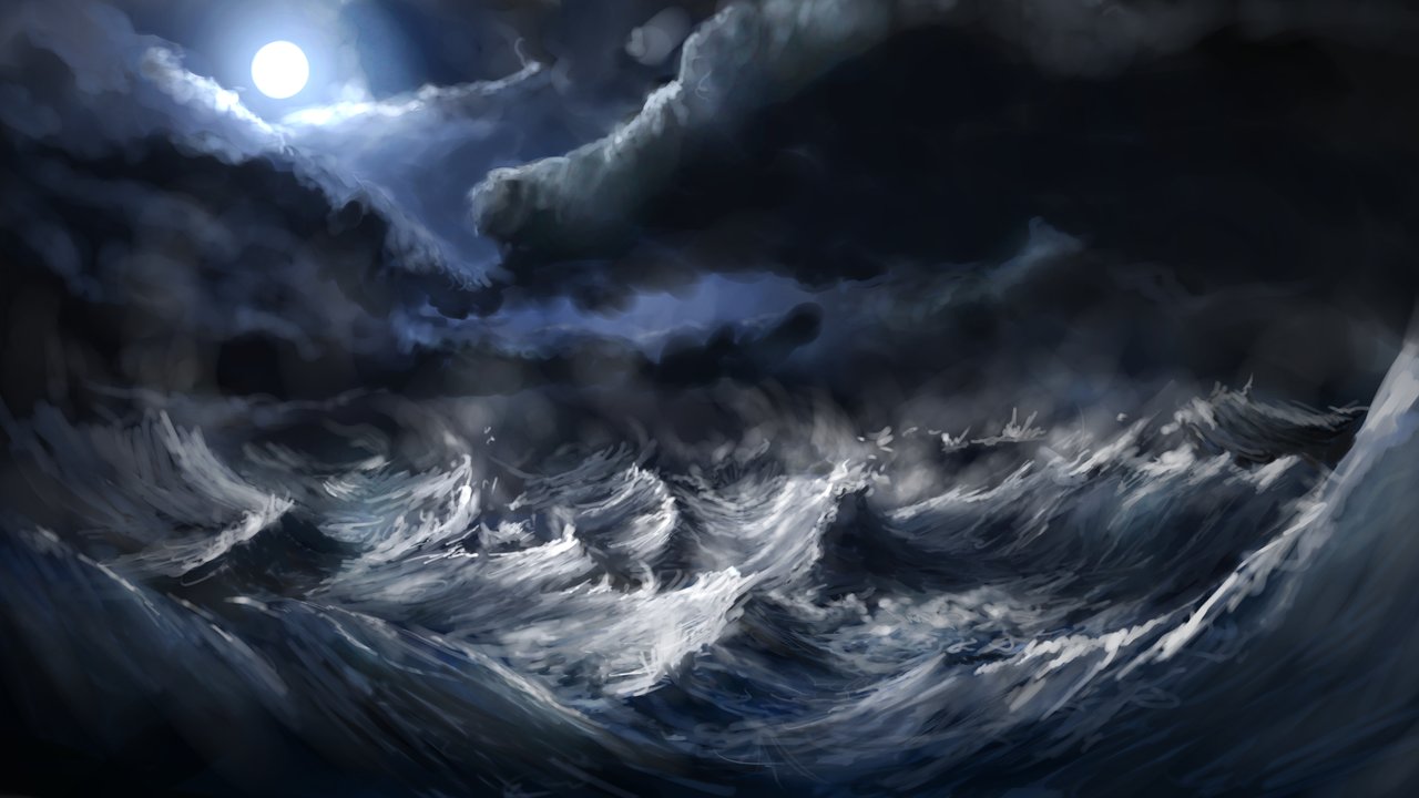 1280x720 Stormy Sea By Alexlinde - Stormy Ocean Painting
