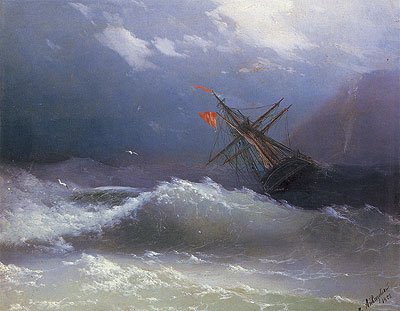 400x311 Ivan Aivazovsky (Ship In A Stormy Sea, 1858) Hand - Stormy Ocean Painting
