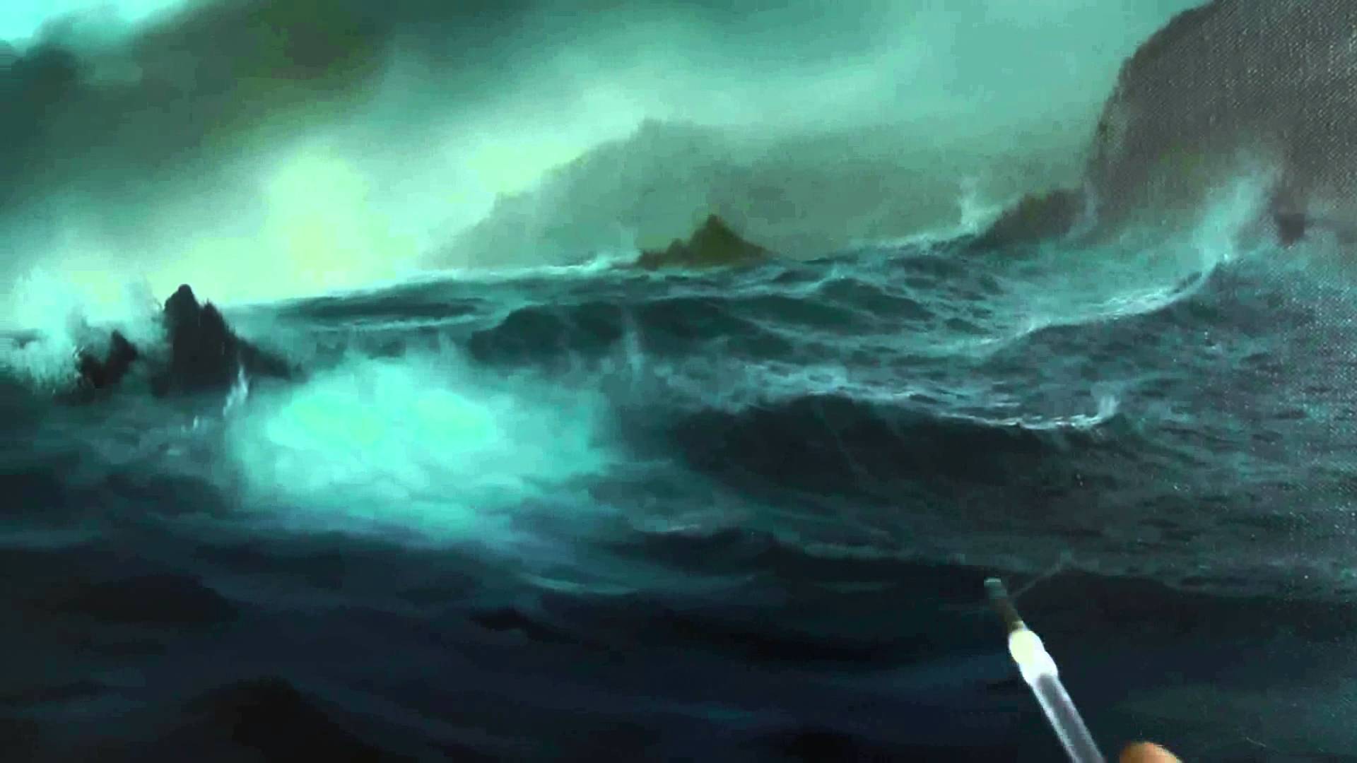 1920x1080 How To Paint The Ocean And Waves Stormy Cove Part 4 By Alan - Stormy Ocean Painting