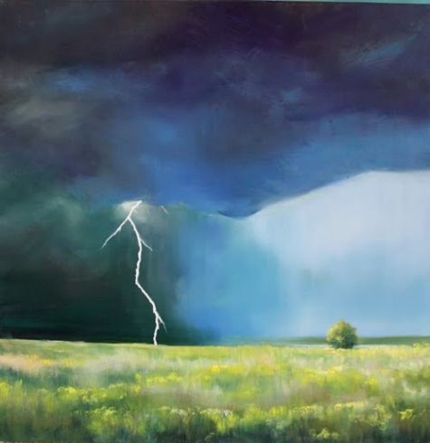 475x490 July 19 Stormy Prairie Original Oil Painting 18x18, Painting By - Stormy Painting