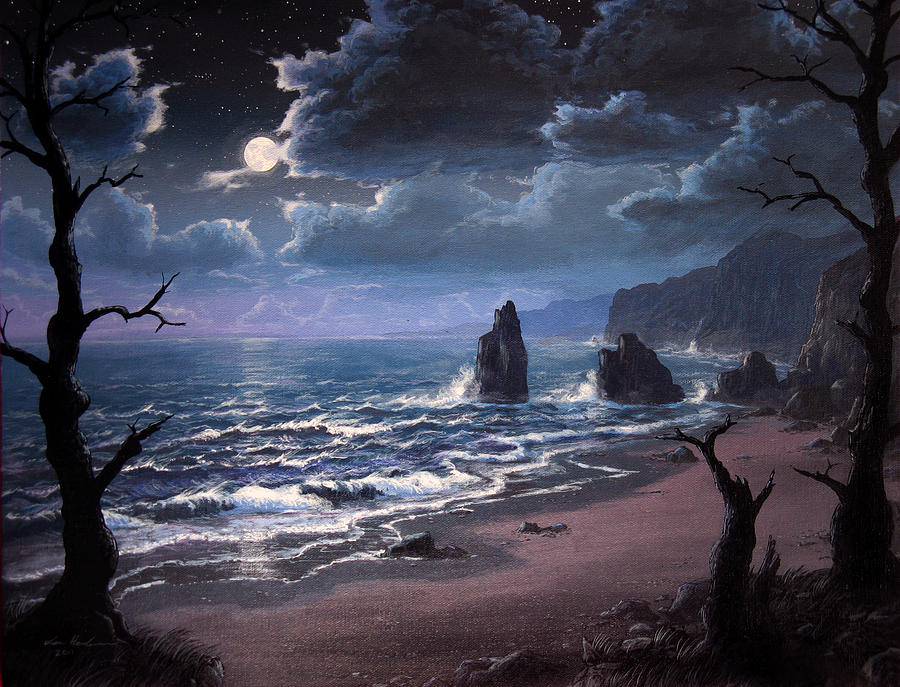 900x687 Moon Over Stormy Seas Painting By Ian Henderson - Stormy Painting