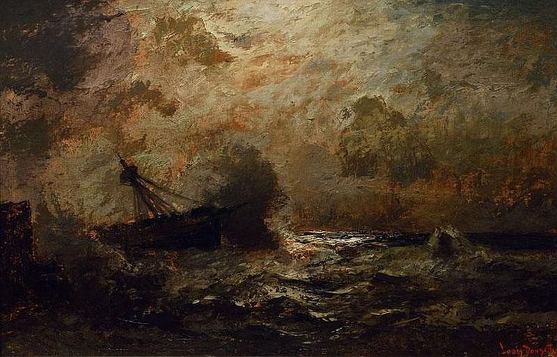 800x513 Moonlit Stormy Seas Painting Louis Douzette Oil Paintings - Stormy Painting