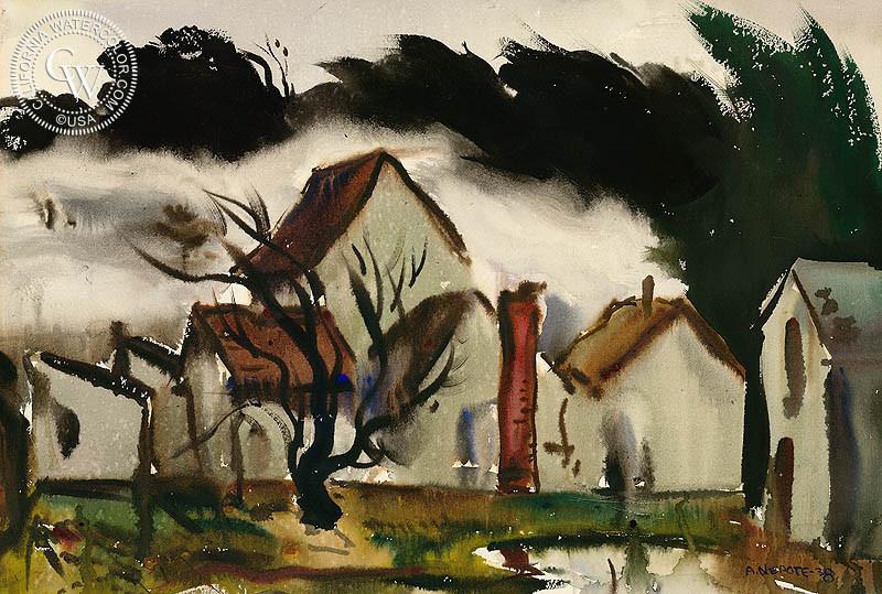 800x539 Stormy Weather, 1938, Art By Alexander Nepote California Watercolor - Stormy Painting