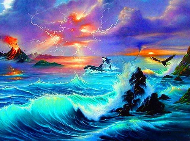 640x474 Diy Diamond Paintingpaint With Diamonds Stormy Seas - Stormy Painting