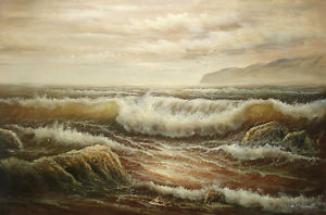 300x198 Oil Painting Of Seascape Seagull Over Stormy Sea In Sunset - Stormy Sea Oil Painting