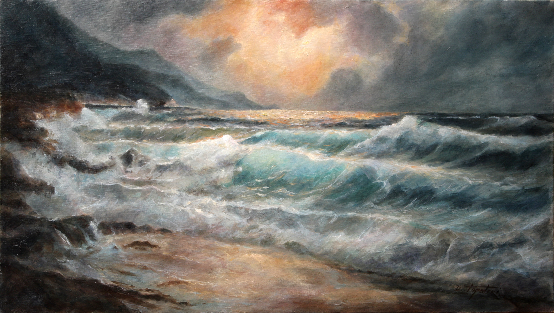 2143x1212 Seaside Painting Fine Arts Gallery - Stormy Sea Oil Painting