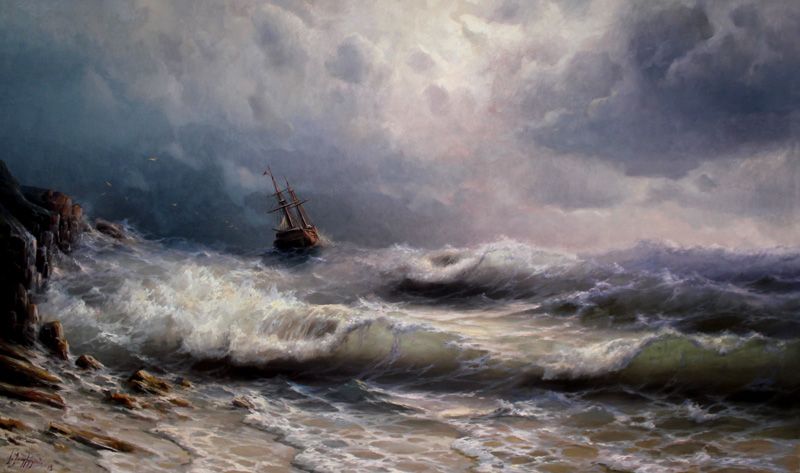800x473 Vachagan Ispiryan - Stormy Sea Oil Painting
