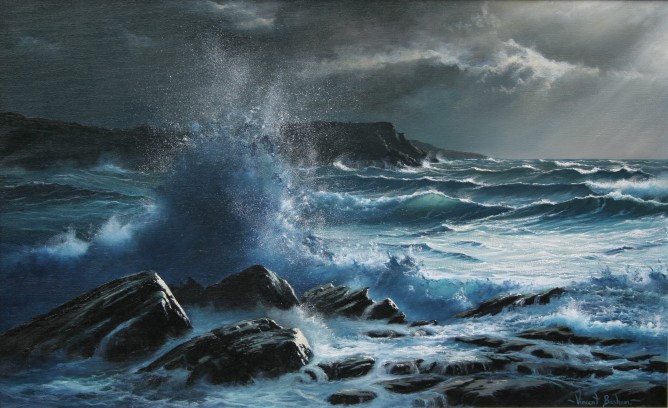 668x408 Vincent Basham - Stormy Sea Oil Painting