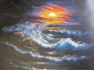 300x225 Sea Ocean Sunset Oil Painting Canvas Original Modern Contemporary - Stormy Sea Oil Painting